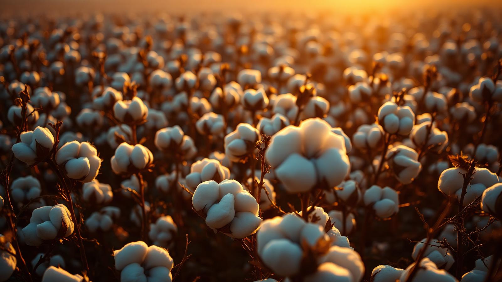 Egyptian cotton field glowing at golden hour