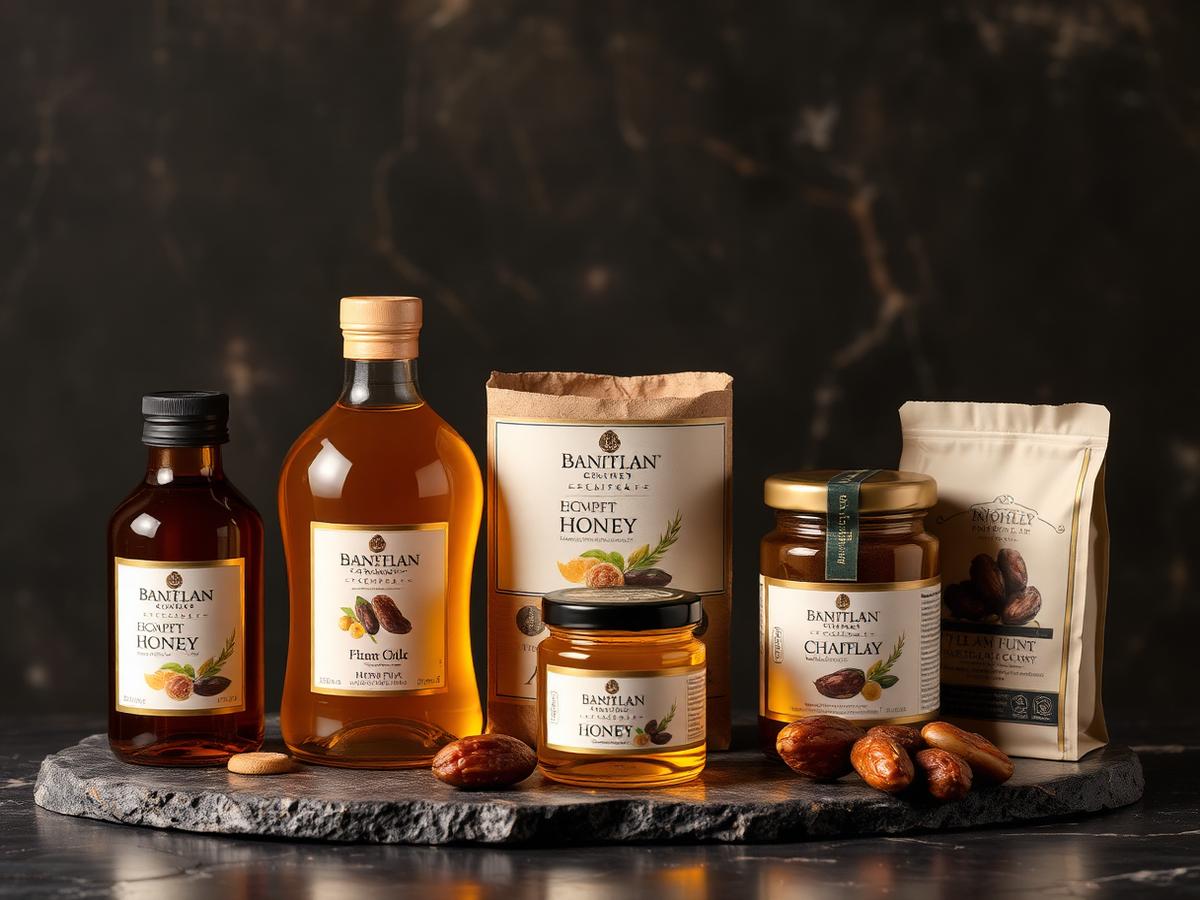 Premium Egyptian honey, olive oil and dates packaging